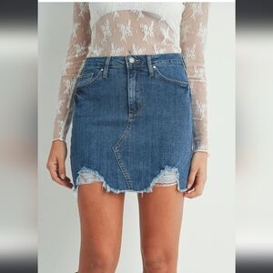 Just Black A-Line Denim Mini Skirt with Hem Destruction - Size S